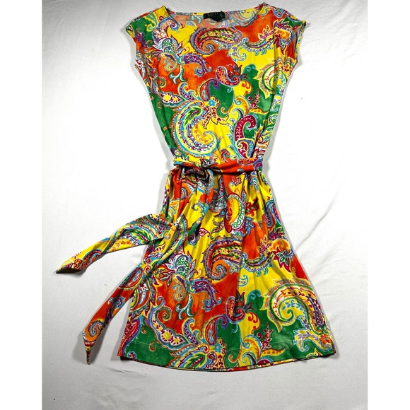 Lauren Ralph Lauren Dresses & Skirts - Lauren Ralph Lauren Petite Paisley Print Belted Shift Dress Yellow Multi PXS